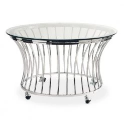 Astoria 36 in. Metal/Clear Medium Round Glass Coffee Table with Casters by Picket House Furnishings
