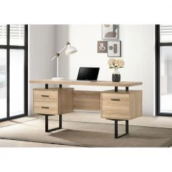 Elwood 60 in. Rectangle Oak Metal 2 Drawer Computer Desk by Picket House Furnishings -Picket House Furnishings Sales Store oak picket house furnishings computer desks a 12565 dk 31 1000