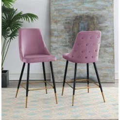 Zia 27 in. Blush High Back Metal Bar Stool (Set of 2) by Picket House Furnishings -Picket House Furnishings Sales Store pink picket house furnishings bar stools r 1350 1903 bse 31 1000