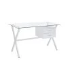 Hoyce 48 in. Rectangle White Glass 2 Drawer Computer Desk by Picket House Furnishings