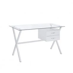 Hoyce 48 in. Rectangle White Glass 2 Drawer Computer Desk by Picket House Furnishings