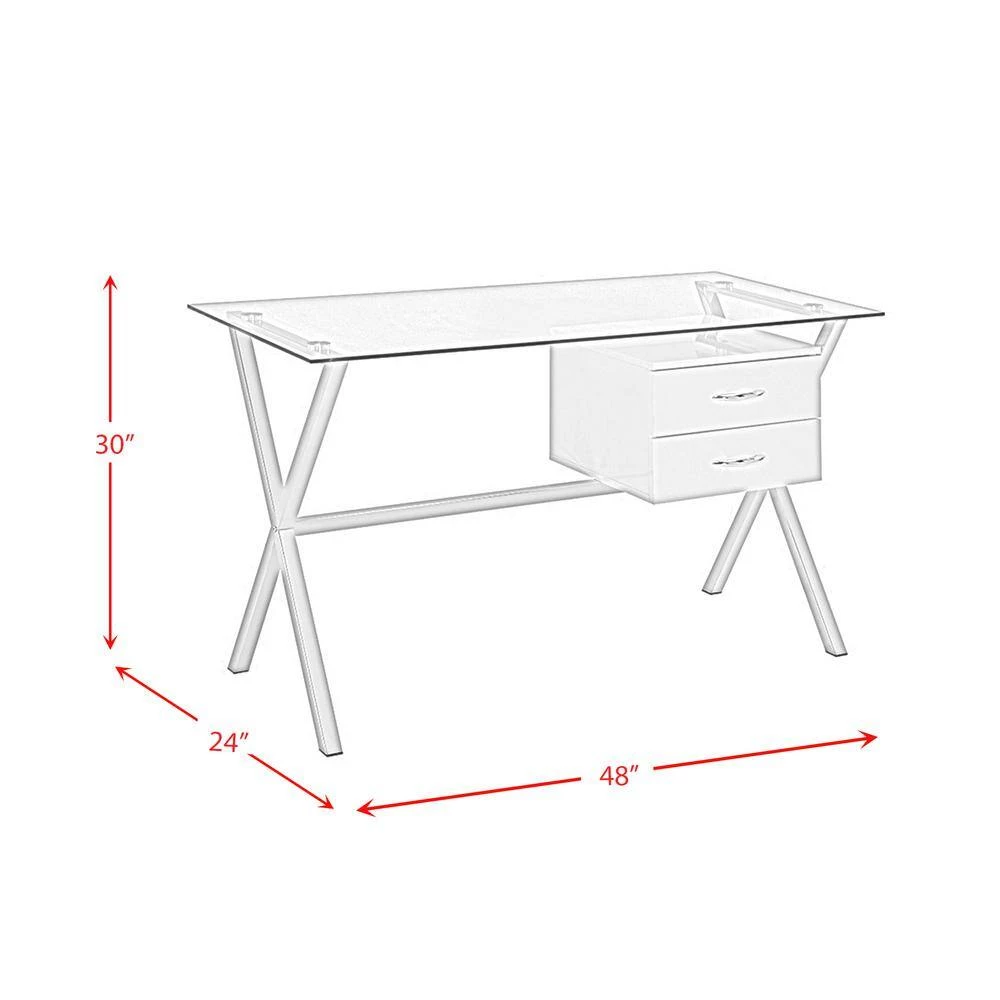 Hoyce 48 in. Rectangle White Glass 2 Drawer Computer Desk by Picket House Furnishings 6 Hoyce 48 in. Rectangle White Glass 2 Drawer Computer Desk by Picket House Furnishings - Image 6