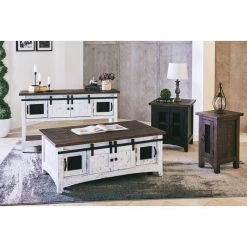 Nolan 50 in. Rectangle Coffee Table in White with Brown Top by Picket House Furnishings -Picket House Furnishings Sales Store white picket house furnishings coffee tables math021ct 31 1000