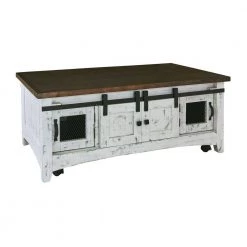 Nolan 50 in. Rectangle Coffee Table in White with Brown Top by Picket House Furnishings