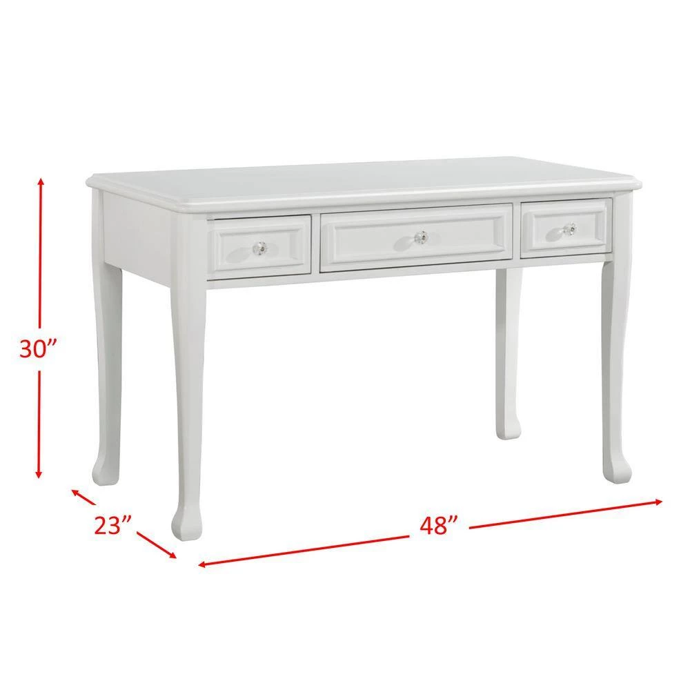 48 in. Rectangular White 3 Drawer Writing Desk with Built-In Storage by Picket House Furnishings 4 48 in. Rectangular White 3 Drawer Writing Desk with Built-In Storage by Picket House Furnishings - Image 4